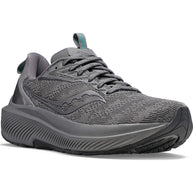 Echelon 9 Wide - Women by Saucony in grey with teal accents, roomy cushioned running shoe designed for comfort and stable ride