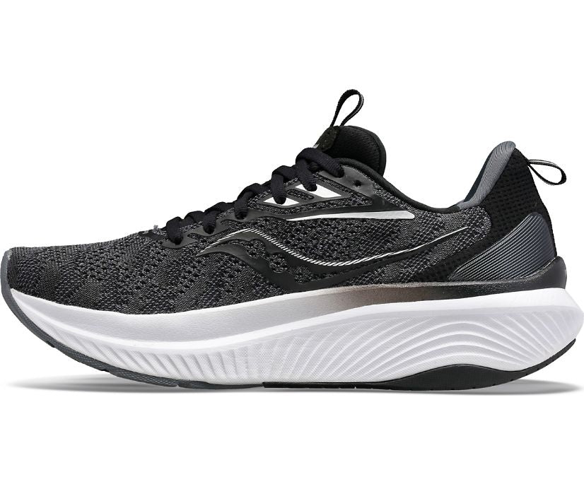 Echelon 9 X-Wide - Women by Saucony in black and grey, cushioned road running shoe with roomy fit and stable ride for max comfort