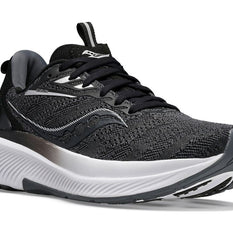 Echelon 9 Wide - Women by Saucony in black and grey, wide fit running shoe with max cushioning for stable, comfortable road running