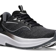 Echelon 9 X-Wide - Women by Saucony in black and grey, lightweight road shoe with max cushioning and roomy fit for comfortable running and walking