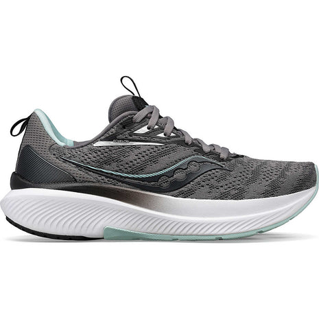 Echelon 9 - Women by Saucony in grey and mint, cushioned road running shoe with roomy fit for maximum comfort and stable ride