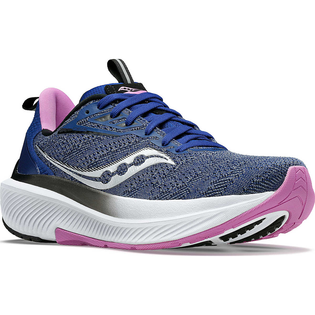 Echelon 9 - Women by Saucony in blue and pink, cushioned road running shoe with roomy fit and stable ride for comfort and long runs