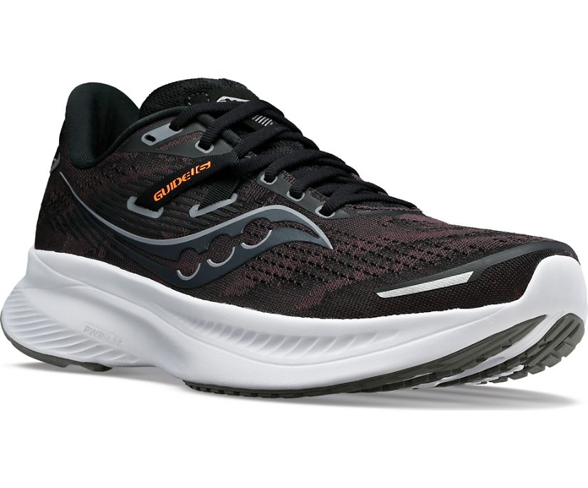 Guide 16 - Women - FINAL SALE by Saucony in black and white, cushioned road running shoe with effortless support and comfort