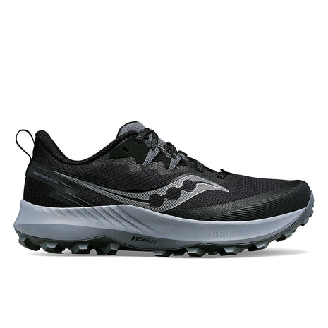 Peregrine 14 - Women by Saucony in black and grey, trail running shoe with max protection and ultimate freedom for outdoor exploration