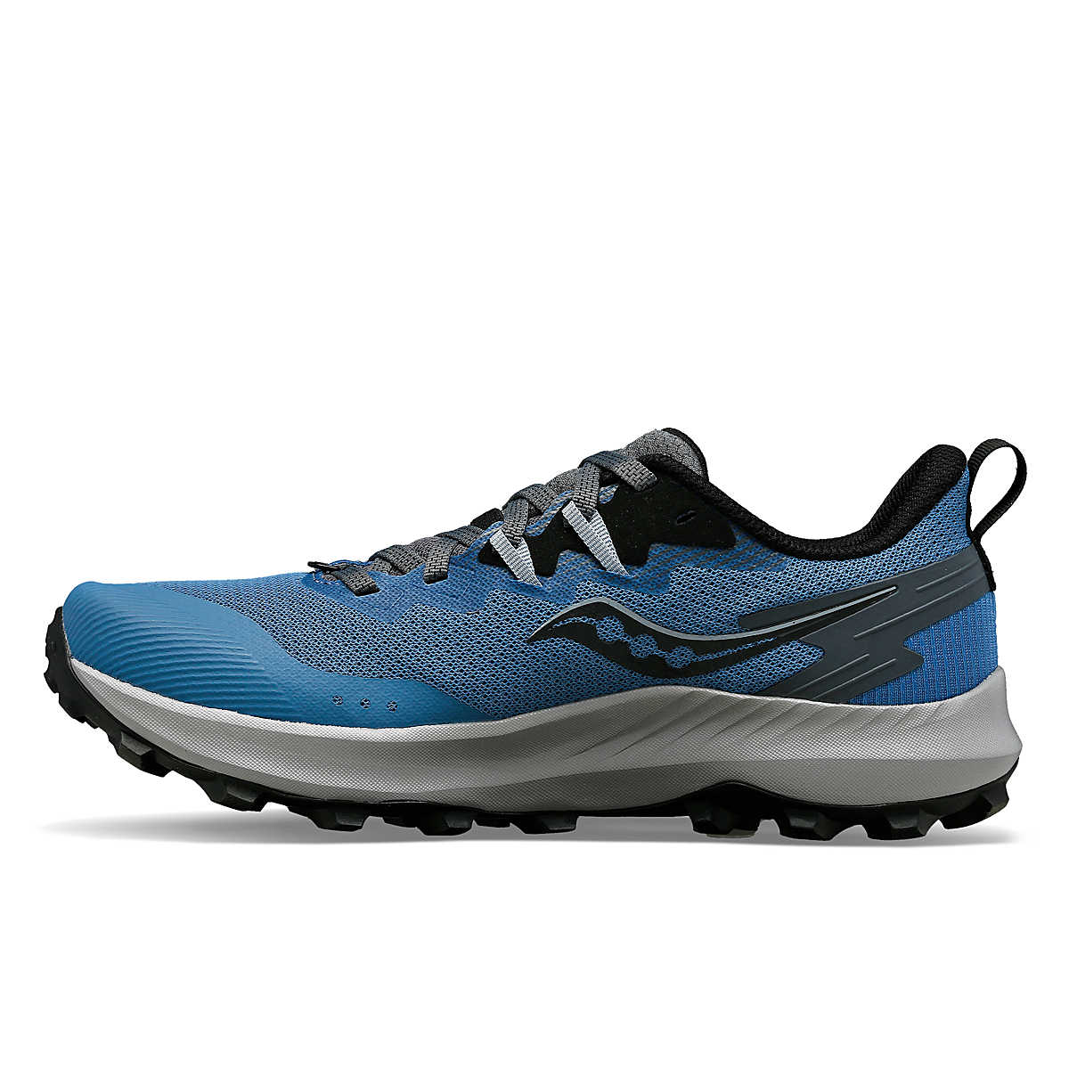 Peregrine 14 - Women by Saucony in blue and black, durable trail running shoe with max protection for freedom on rugged terrain