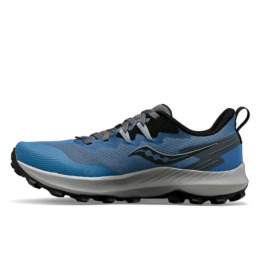 Peregrine 14 - Women by Saucony in blue and black, durable trail running shoe with max protection for freedom on rugged terrain