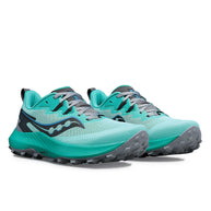 Peregrine 14 - Women by Saucony in teal and grey, trail running shoe with max protection and ultimate freedom for outdoor exploration