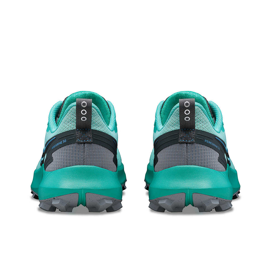 Peregrine 14 - Women by Saucony in teal and gray trail running shoes with max protection for outdoor freedom and rugged terrain use