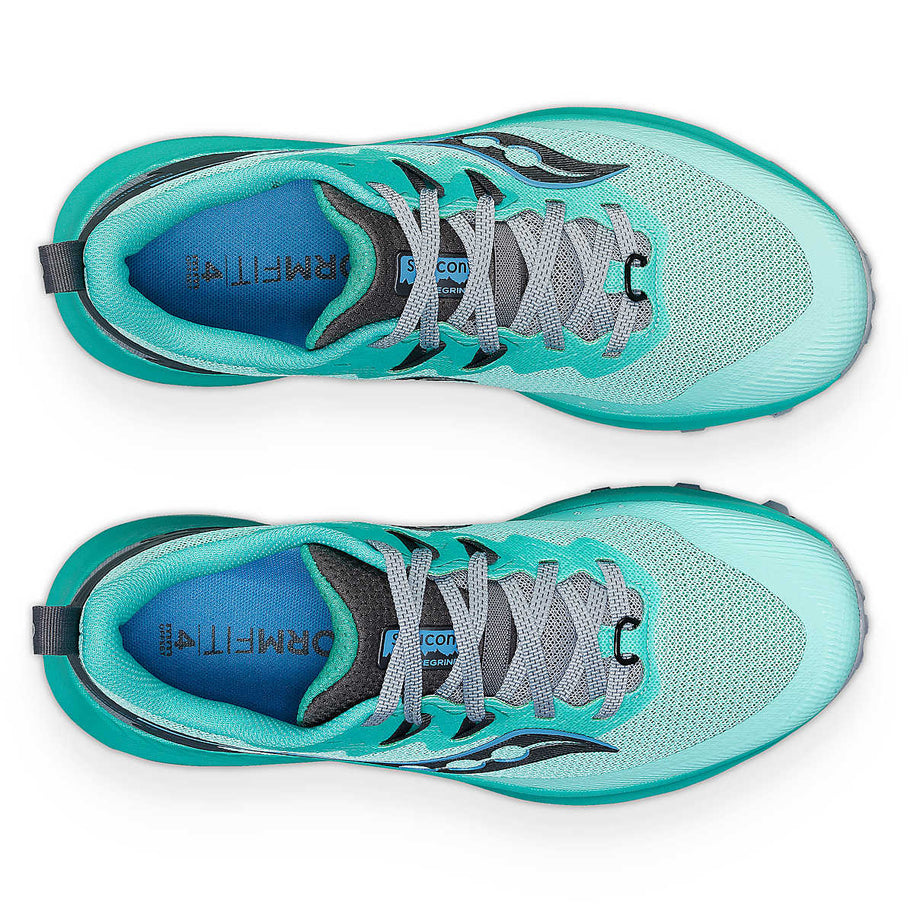 Peregrine 14 - Women by Saucony in blue and teal lightweight trail running shoes offering max protection and ultimate freedom for outdoor running