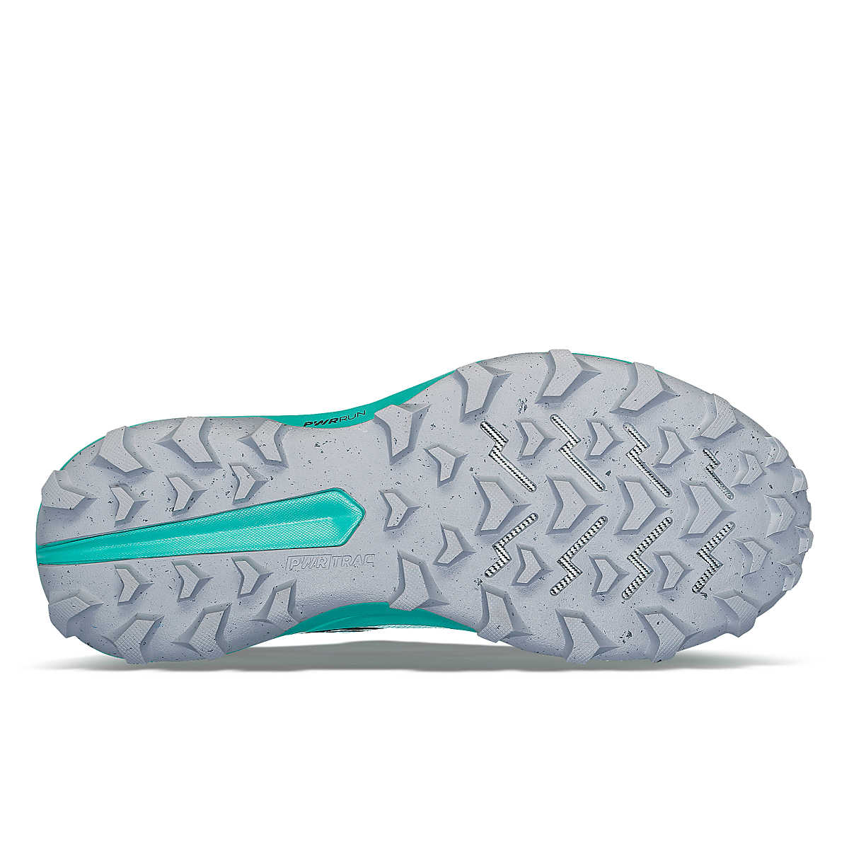 Peregrine 14 - Women by Saucony in white and teal, rugged trail shoe with max protection and freedom for outdoor running and exploring