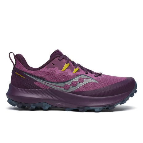 Peregrine 14 - Women by Saucony in purple and yellow, trail running shoe with maximum protection and lightweight freedom for outdoor exploration