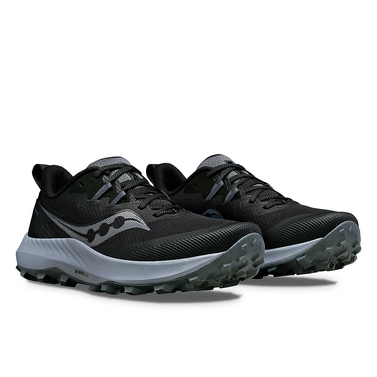 Peregrine 14 Wide - Women by Saucony in black and grey with wide fit, max protection for trail running and outdoor freedom