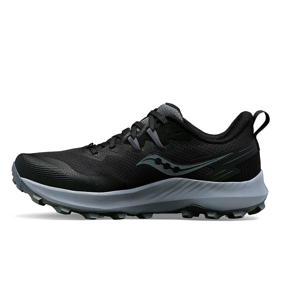 Peregrine 14 Wide - Women by Saucony in black and grey, trail running shoe with max protection and ultimate freedom for outdoor exploration