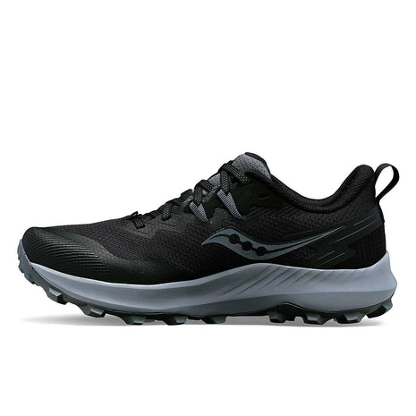 Peregrine 14 Wide - Women by Saucony in black and grey, trail running shoe with max protection and ultimate freedom for outdoor exploration