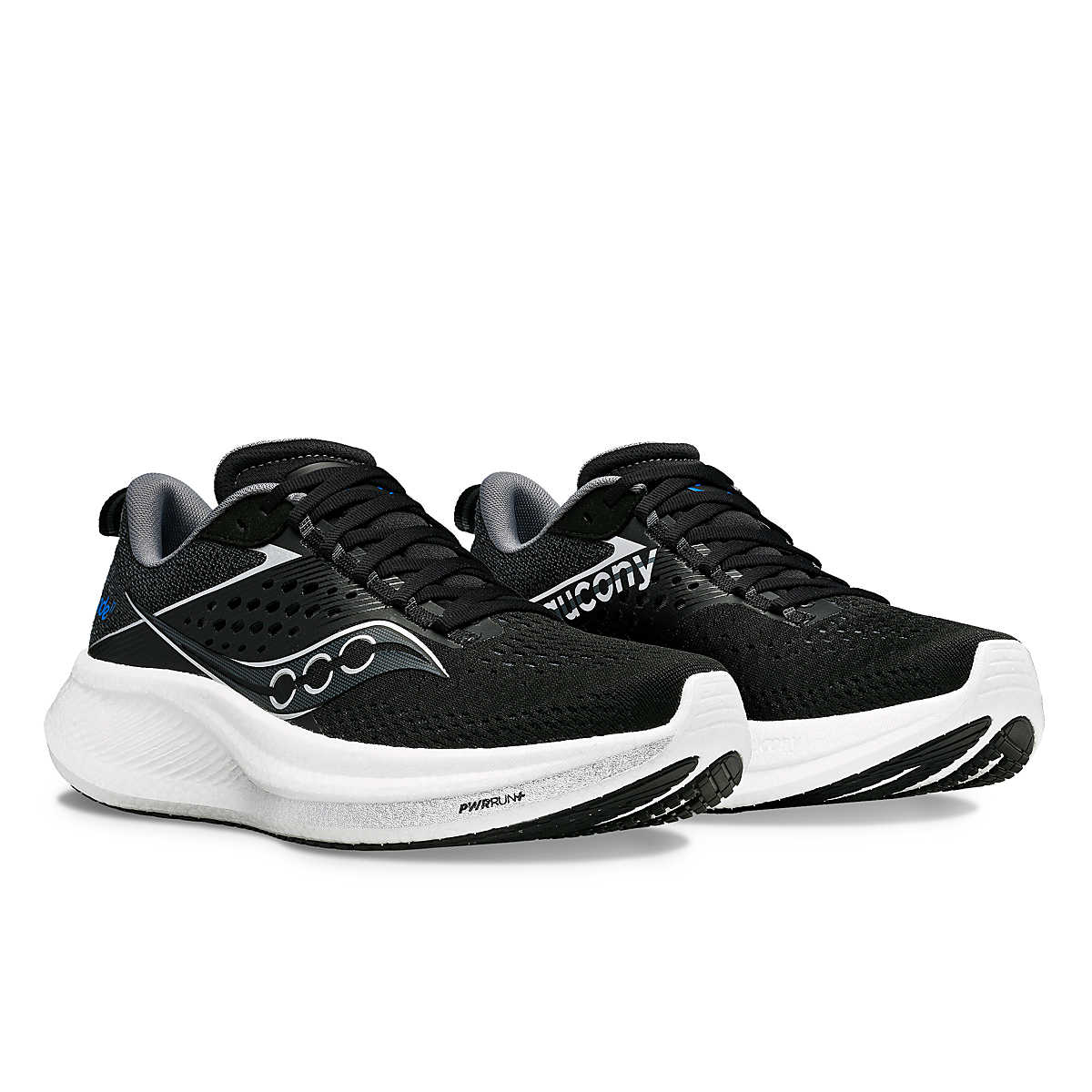 Ride 17 - Women by Saucony in black and white with PWRRUN+ foam cushioning, lightweight running shoe for comfort and daily runs