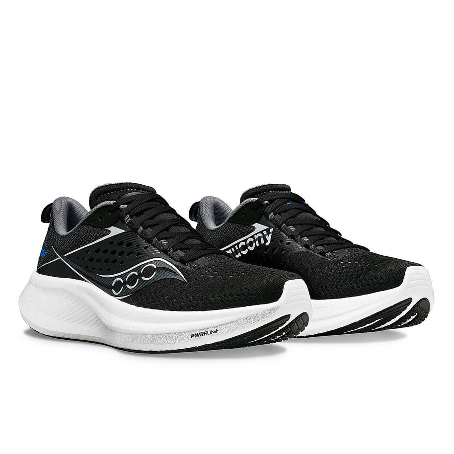 Ride 17 - Women by Saucony in black and white with PWRRUN+ foam cushioning, lightweight running shoe for comfort and daily runs