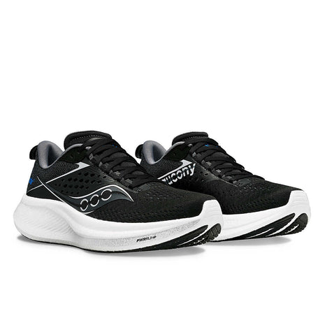 Ride 17 - Women by Saucony in black and white with PWRRUN+ foam cushioning, lightweight running shoe for comfort and daily runs