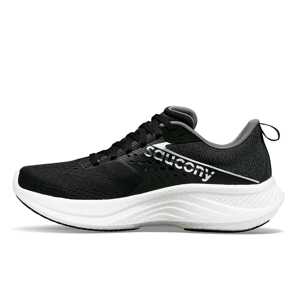 Ride 17 - Women by Saucony in black and white with PWRRUN+ foam cushioning, lightweight running shoe for comfort and road running