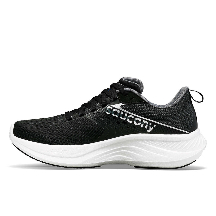 Ride 17 - Women by Saucony in black and white with PWRRUN+ foam cushioning, lightweight running shoe for comfort and road running