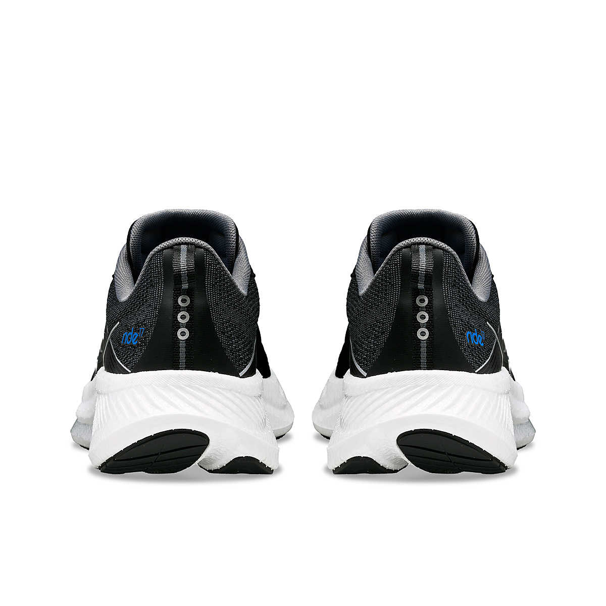 Ride 17 - Women by Saucony in black and white with PWRRUN+ foam cushioning, comfortable road running shoes ideal for daily runs.