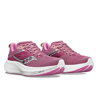 Ride 17 - Women by Saucony in pink with advanced PWRRUN+ foam cushioning, lightweight road running shoes for comfort and performance
