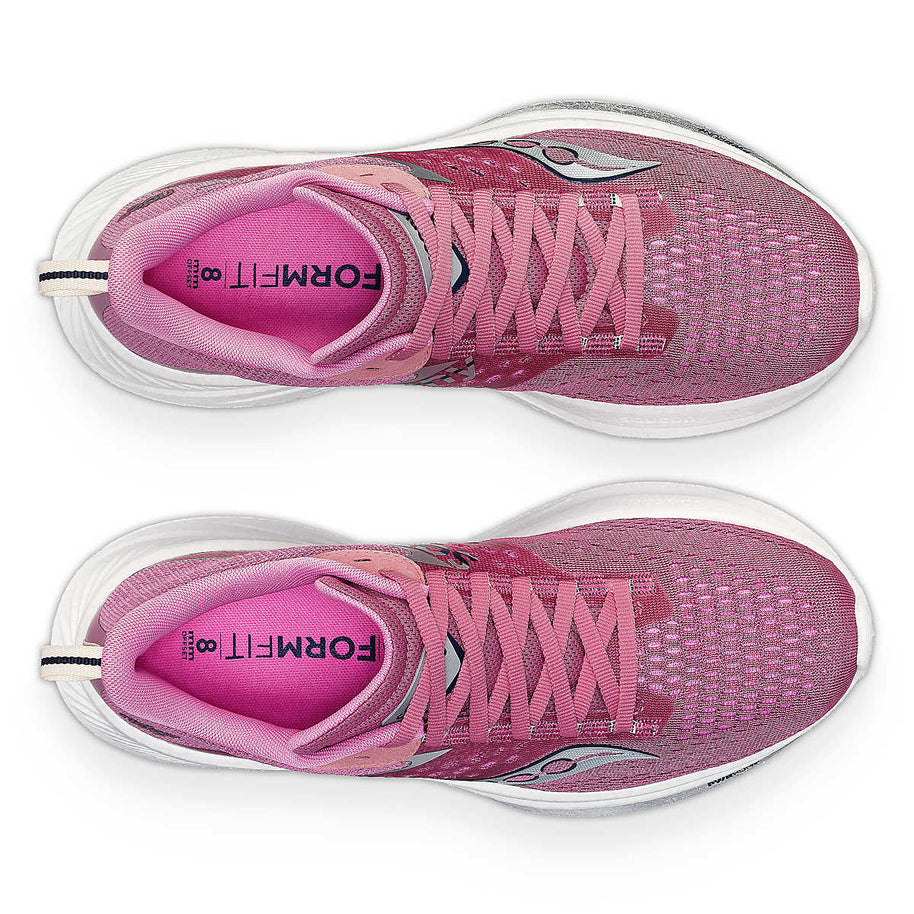 Ride 17 - Women by Saucony in pink with PWRRUN+ foam cushioning, lightweight road running shoes for comfort-first performance and daily runs