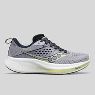 Ride 17 - Women by Saucony in grey and lime with PWRRUN+ foam cushioning, lightweight road running shoe for comfort and performance