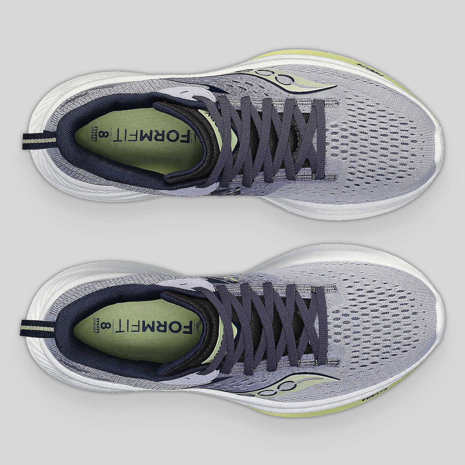 Ride 17 - Women by Saucony in grey and navy, cushioned running shoes with PWRRUN+ foam for comfort-first performance on road runs
