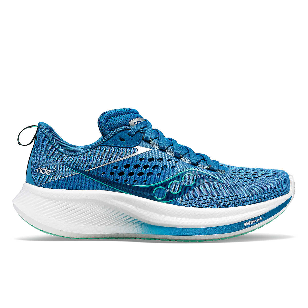 Ride 17 - Women by Saucony in blue with PWRRUN+ foam cushioning, lightweight running shoe for comfort-first road running and daily use