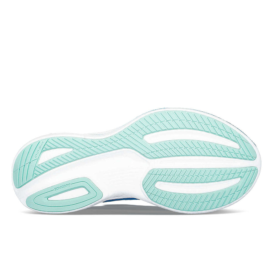 Ride 17 - Women by Saucony in white and teal with PWRRUN+ foam cushioning, lightweight road running shoe for comfort and daily runs