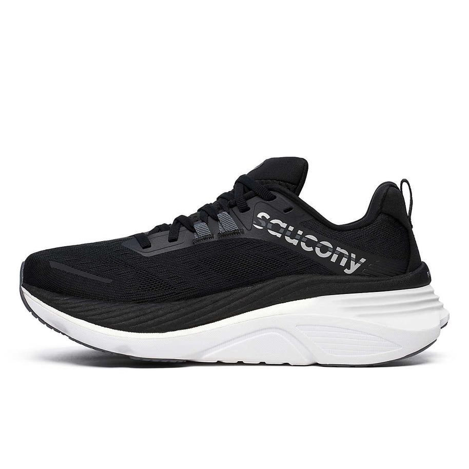 Hurricane 24 - Women by Saucony in black with white sole, dual-foam cushioned running shoe designed for maximum comfort on road runs