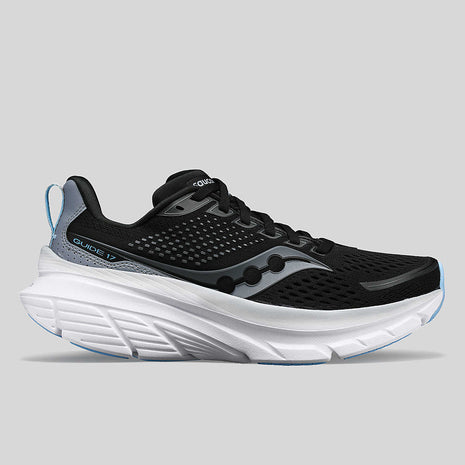 Guide 17 - Women by Saucony in black and grey with PWRRUN cushioning and CenterPath support platform for natural road running
