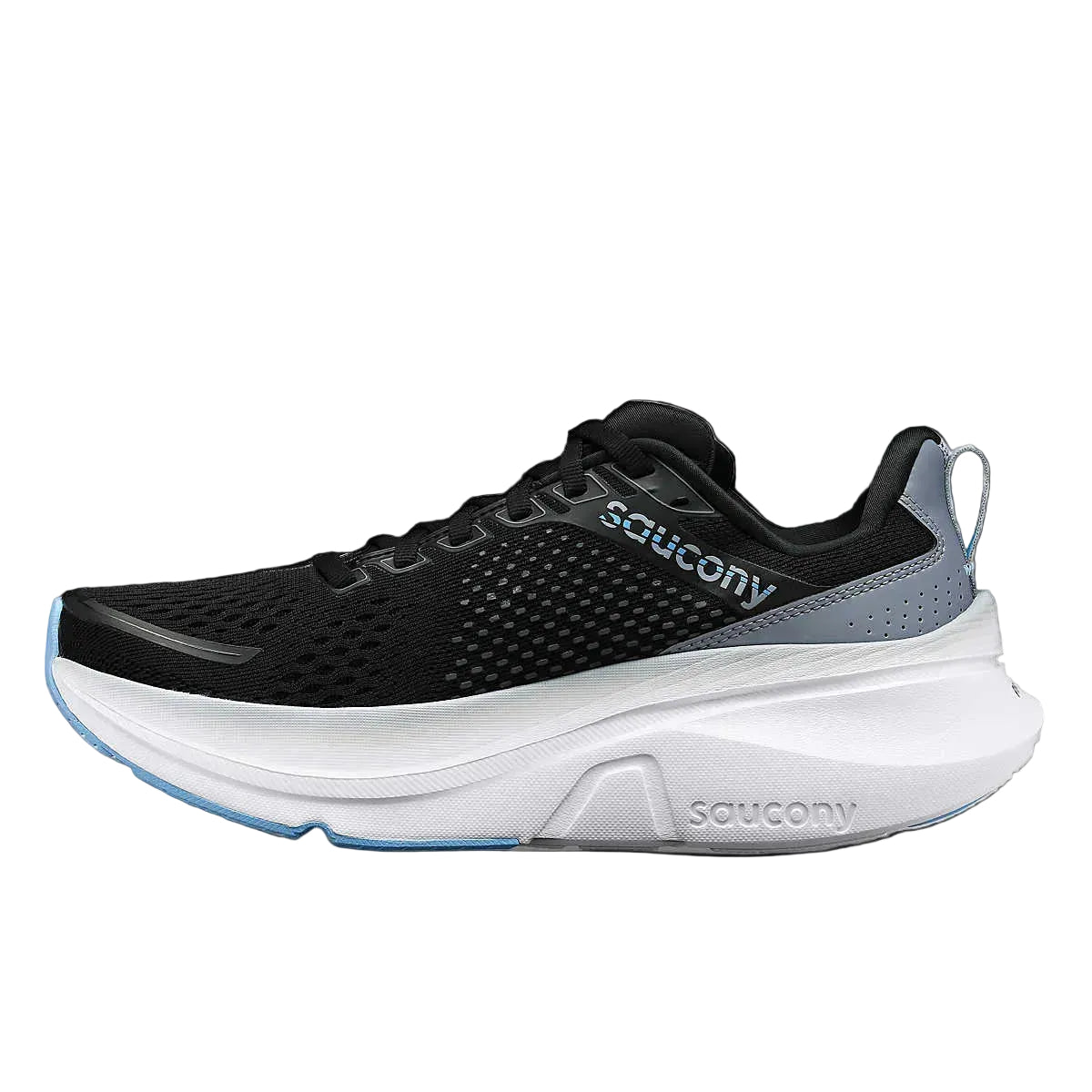 Guide 17 - Women by Saucony in black and grey with PWRRUN cushioning and CenterPath support platform for natural road running
