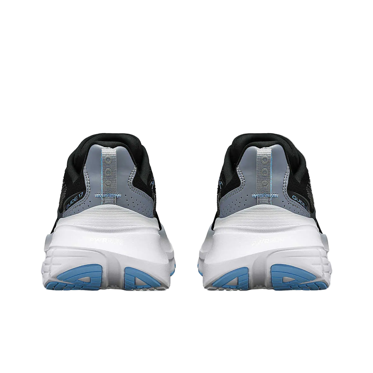 Guide 17 - Women by Saucony in black, grey, and white with PWRRUN cushioning and CenterPath support for natural road running