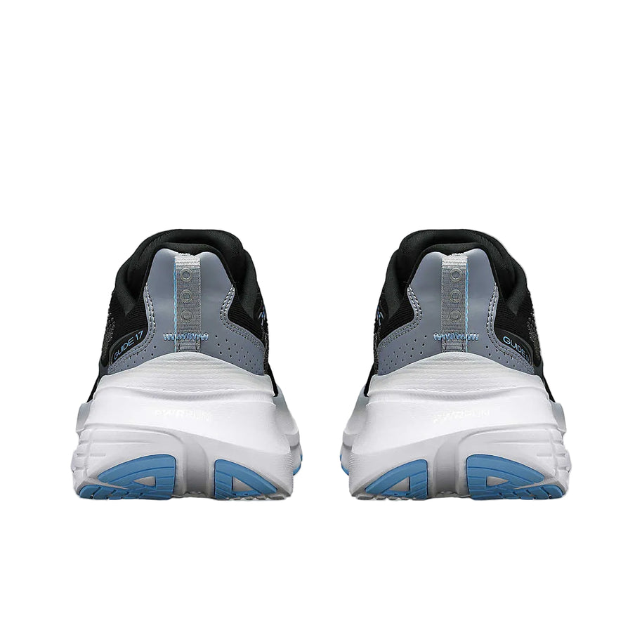 Guide 17 - Women by Saucony in black, grey, and white with PWRRUN cushioning and CenterPath support for natural road running