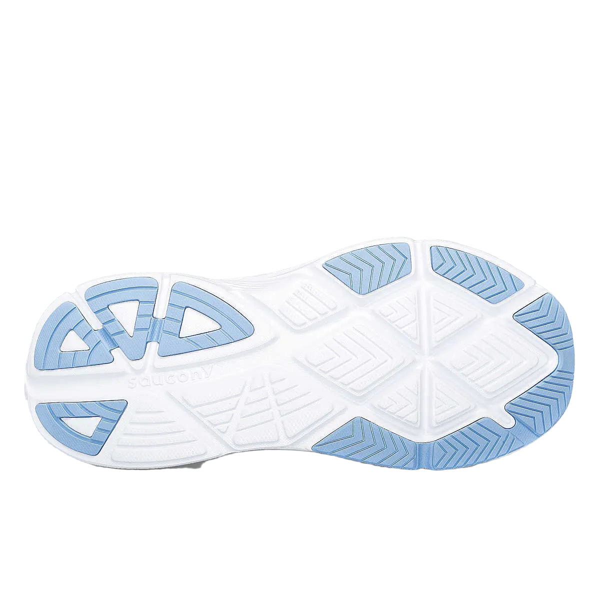 Guide 17 - Women by Saucony in white and light blue with enhanced PWRRUN cushioning and CenterPath support platform for road running