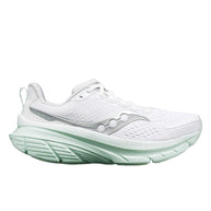Guide 17 - Women by Saucony in white and mint with PWRRUN cushioning and CenterPath technology for natural, secure running