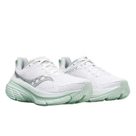 Guide 17 - Women by Saucony in white and light green with PWRRUN cushioning and CenterPath technology for natural running support