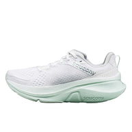 Guide 17 - Women by Saucony in white and mint with PWRRUN cushioning and CenterPath support platform for natural running motion