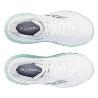 Guide 17 - Women by Saucony in white and light mint with PWRRUN cushioning and CenterPath technology for natural, secure running
