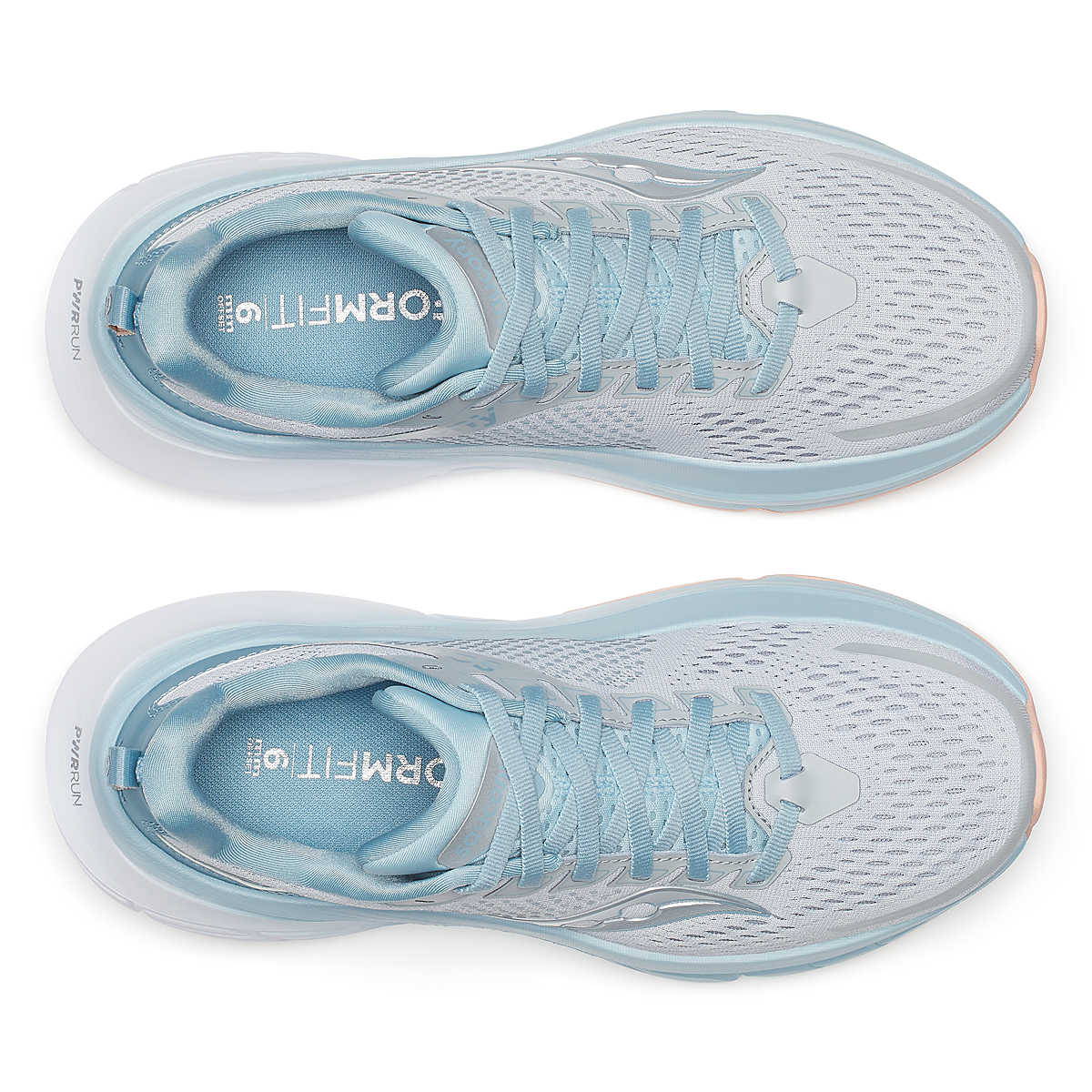 Guide 17 - Women by Saucony in light blue and gray with PWRRUN cushioning and CenterPath support for natural road running movement