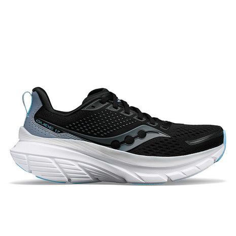 Guide 17 Wide - Women by Saucony in black and grey with PWRRUN cushioning and CenterPath support for natural road running comfort