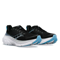 Guide 17 Wide - Women by Saucony in black and blue with PWRRUN cushioning and CenterPath support, designed for road running and comfort