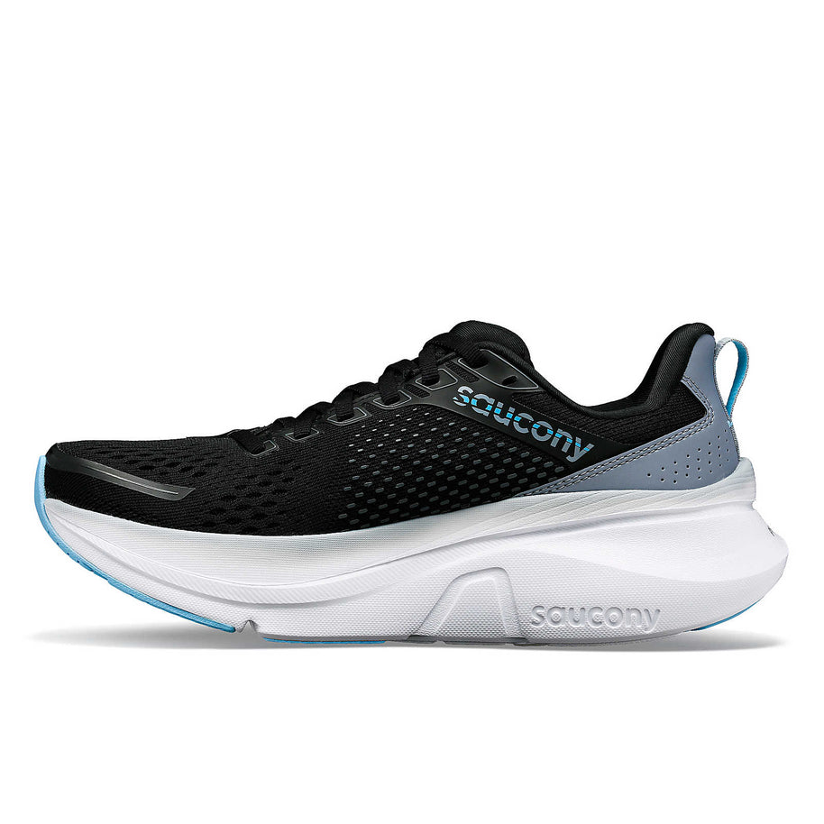 Guide 17 Wide - Women by Saucony in black and grey with enhanced PWRRUN cushioning and CenterPath technology for natural road running