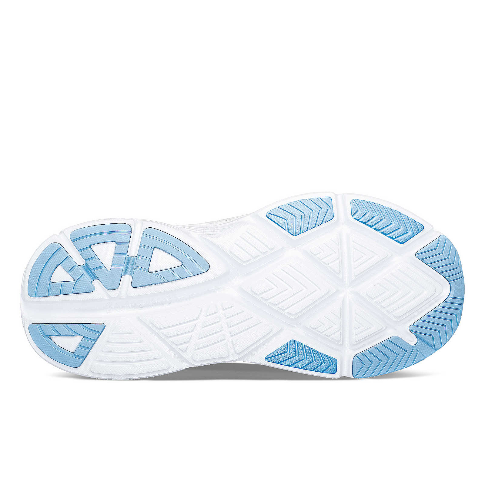 Guide 17 Wide - Women by Saucony in white and light blue, cushioned wide running shoe with CenterPath technology for natural road running
