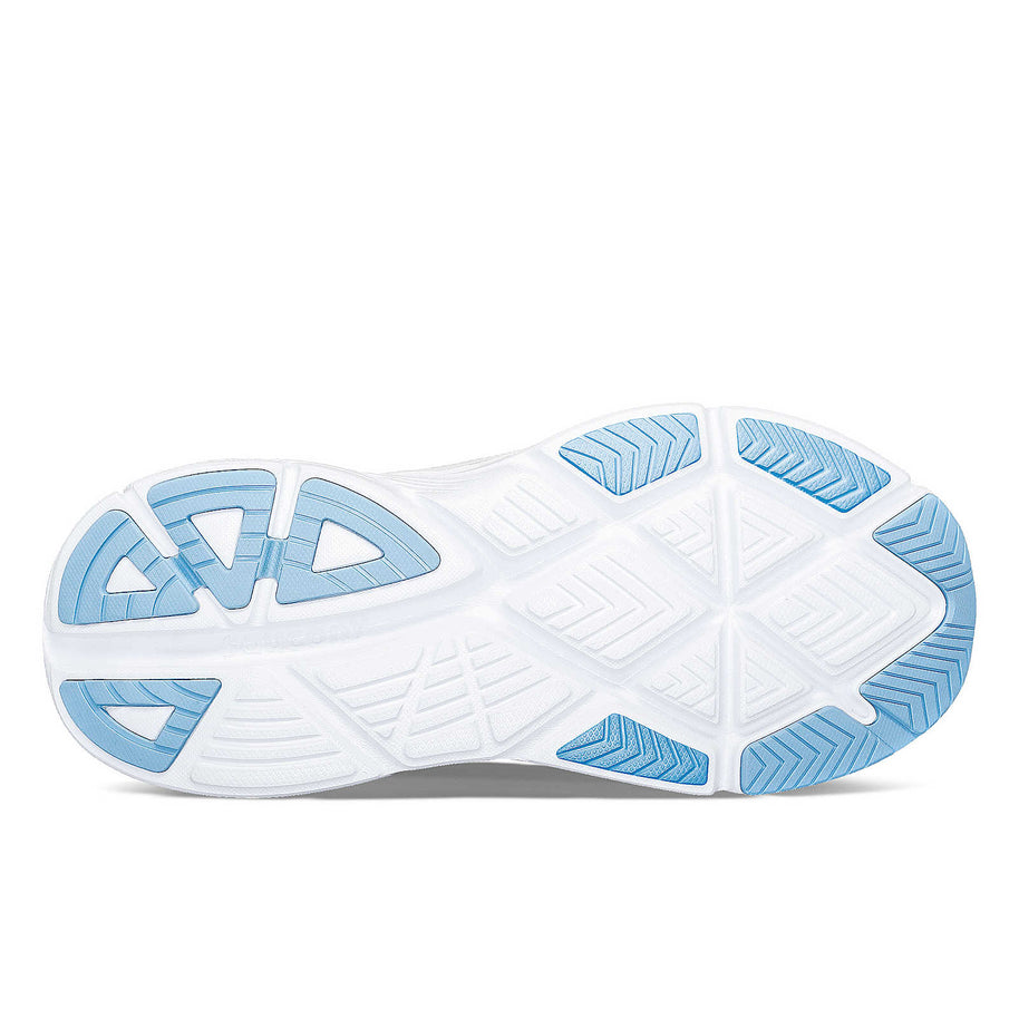 Guide 17 Wide - Women by Saucony in white and light blue, cushioned wide running shoe with CenterPath technology for natural road running