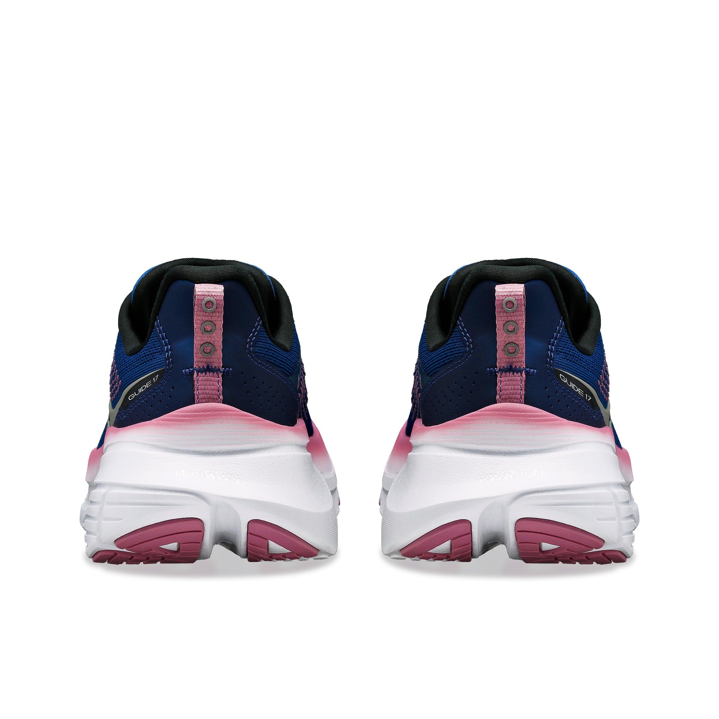 Guide 17 Wide - Women by Saucony in navy and pink, cushioned road running shoe with CenterPath support and natural 6mm drop for comfort