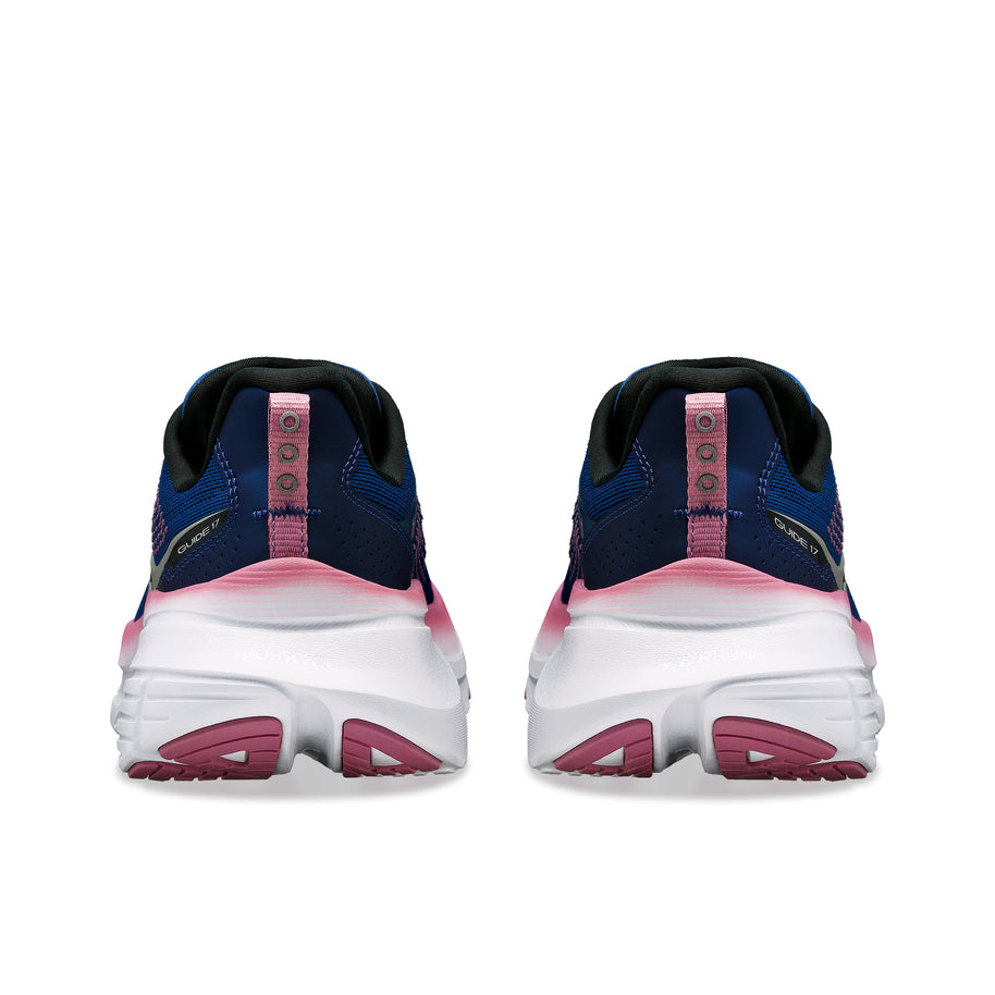 Guide 17 Wide - Women by Saucony in navy and pink, cushioned road running shoe with CenterPath support and natural 6mm drop for comfort