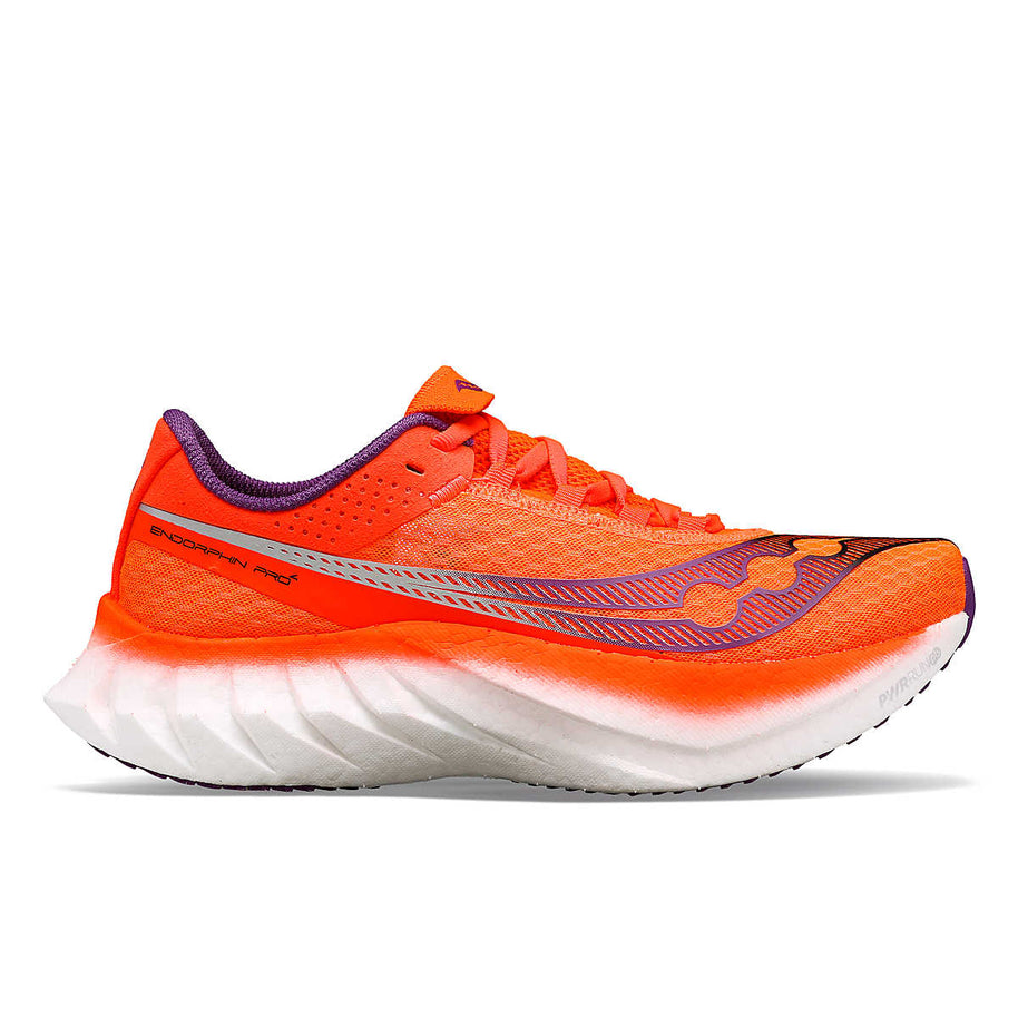 Endorphin PRO 4 - Women by Saucony in orange and purple, responsive road running shoe designed for long-distance rides