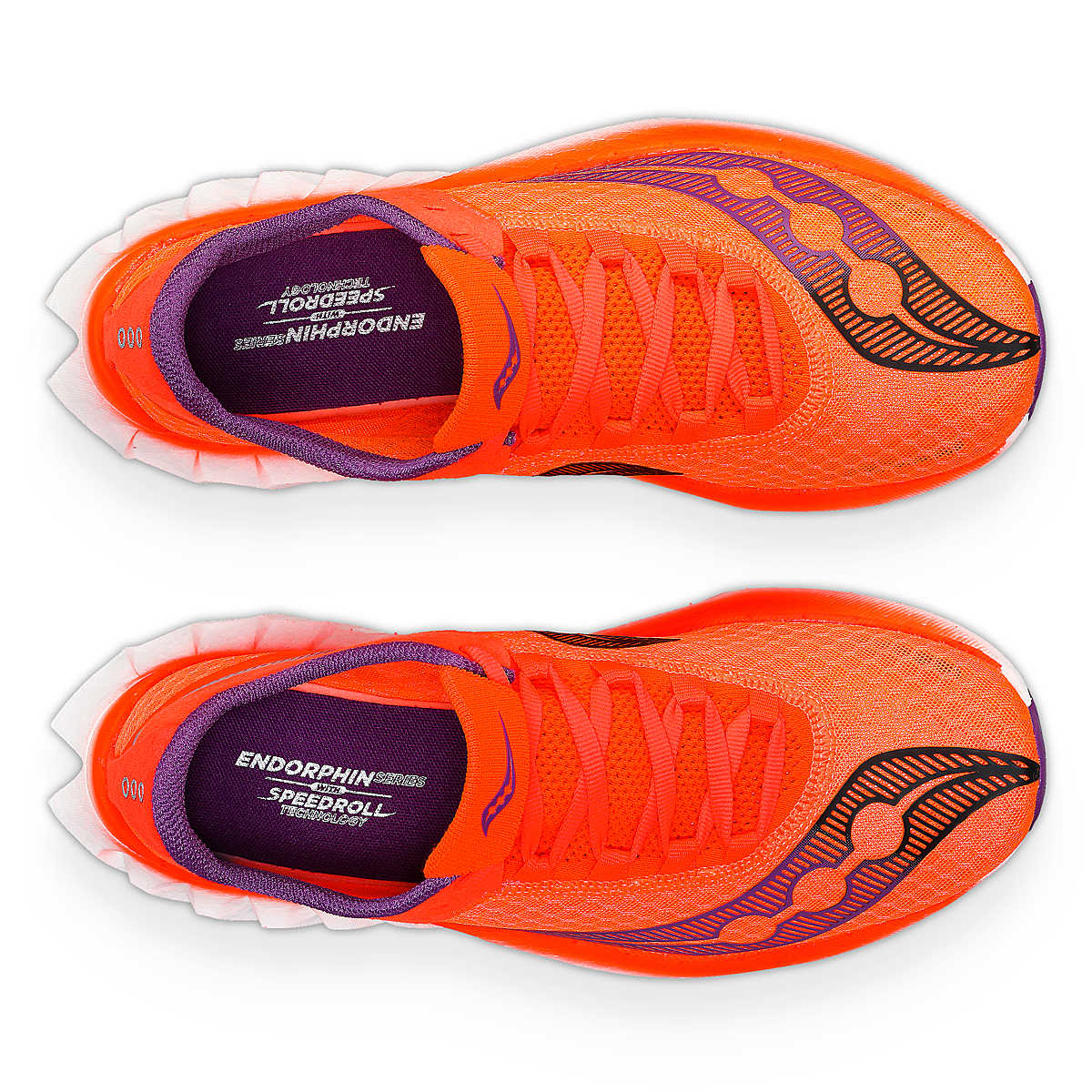 Endorphin PRO 4 - Women by Saucony in bright orange with purple accents, responsive road running shoes designed for long-distance performance